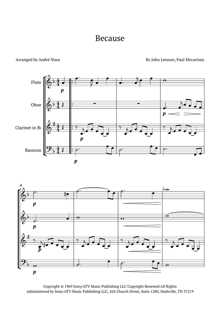 Because Woodwind Quartet scores gallery preview page 1