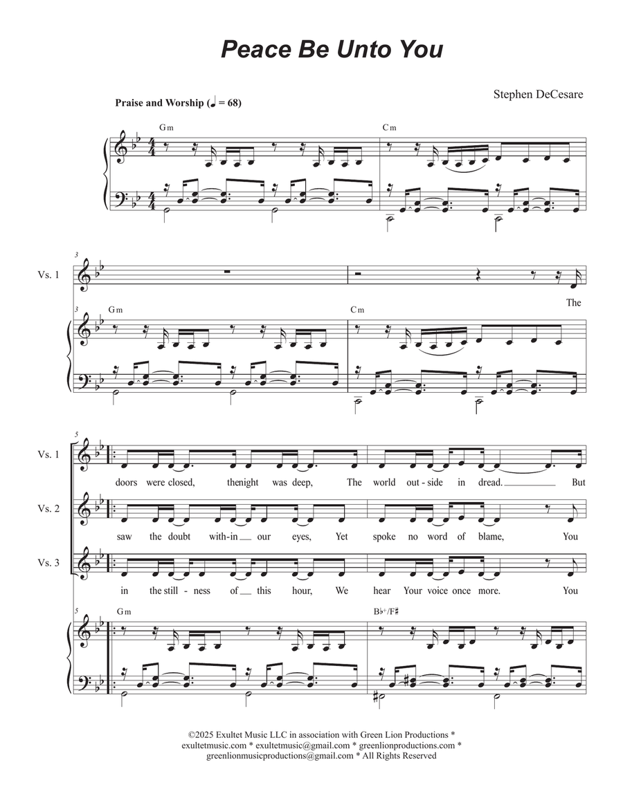 Peace Be Unto You (Vocal solo with Unison choir) Unison Choir scores gallery preview page 1
