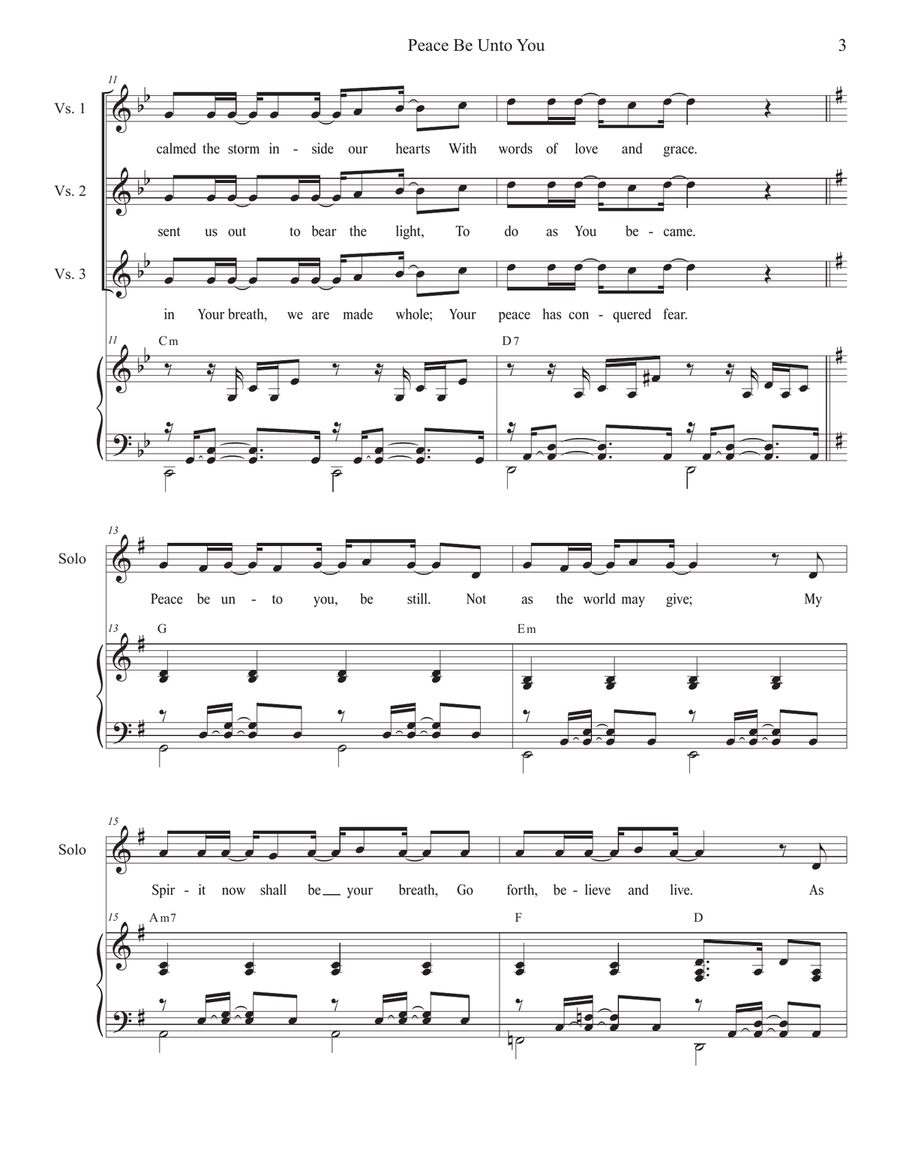 Peace Be Unto You (Vocal solo with Unison choir) Unison Choir scores gallery preview page 3