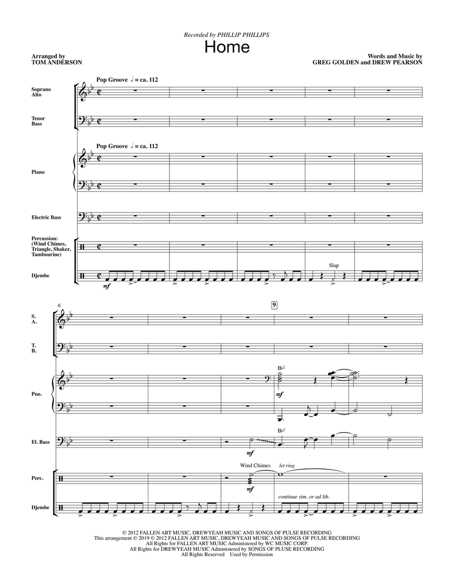 Home (arr. Tom Anderson) - Full Score Choir scores gallery preview page 1