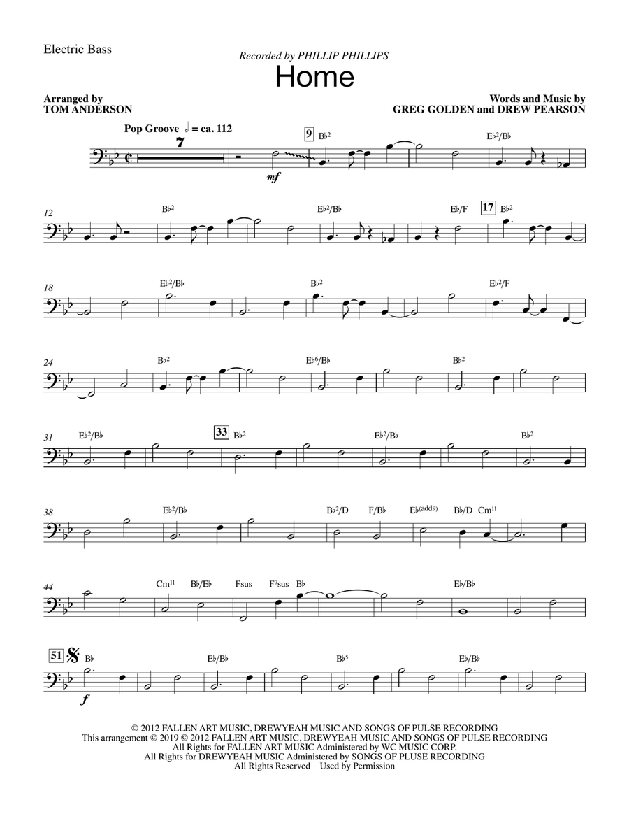 Home (arr. Tom Anderson) - Electric Bass Choir scores gallery preview page 1