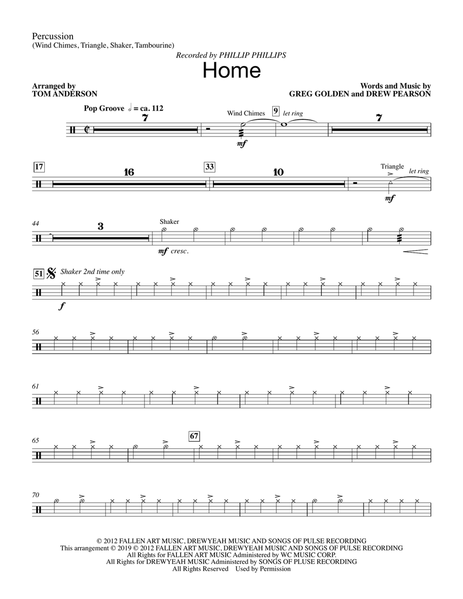Home (arr. Tom Anderson) - Percussion Choir scores gallery preview page 1