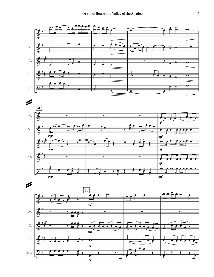 Medley: Orchard House with Valley Of The Shadow Woodwind Quintet scores gallery preview page 6
