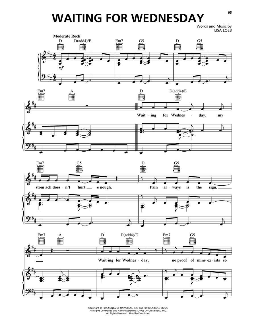 Waiting For Wednesday Waiting For Wednesday Piano, Vocal, Guitar scores gallery preview page 1