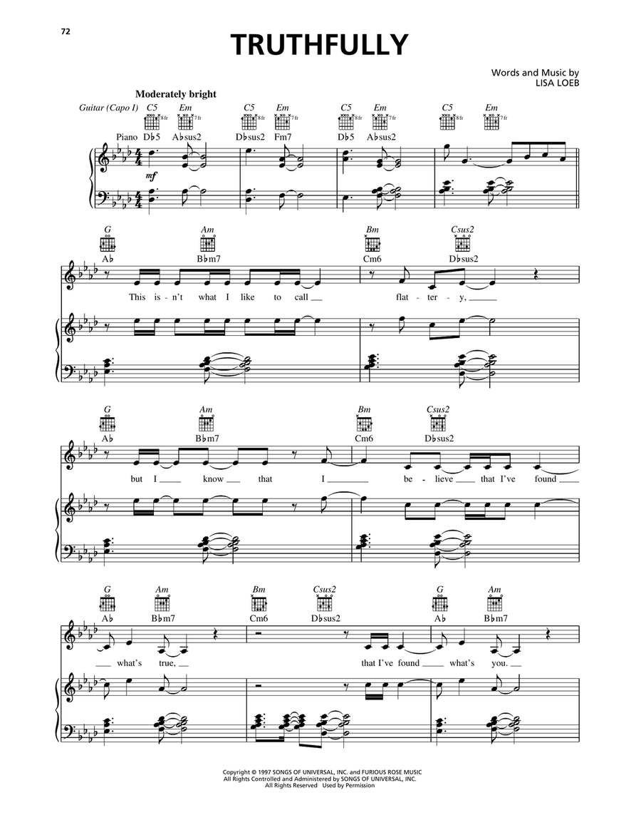 Truthfully Truthfully Piano, Vocal, Guitar scores gallery preview page 1