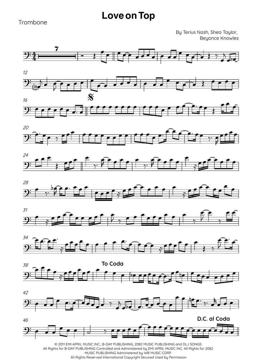 Love On Top Love On Top Trombone Solo scores gallery preview page 1