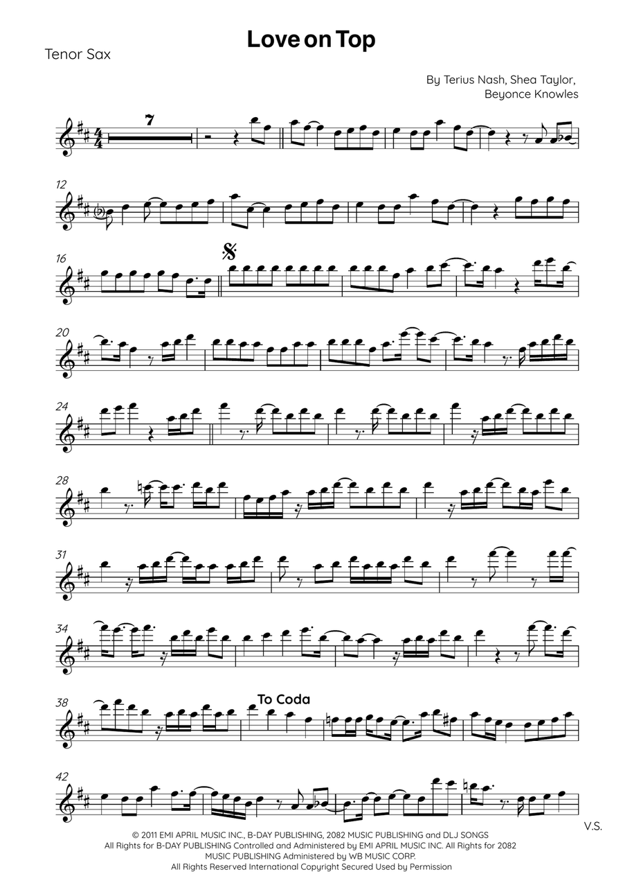 Love On Top Love On Top Tenor Saxophone scores gallery preview page 1