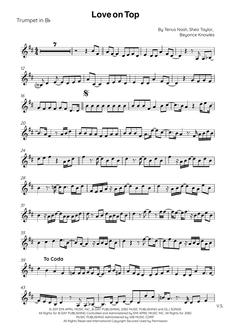Love On Top Love On Top B-Flat Trumpet scores gallery preview page 1