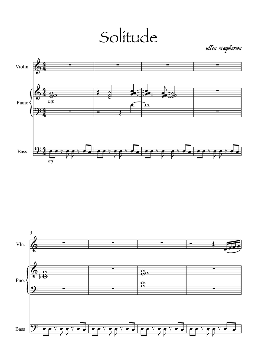 Solitude for Violin, Piano and Bass Violin Solo scores gallery preview page 1