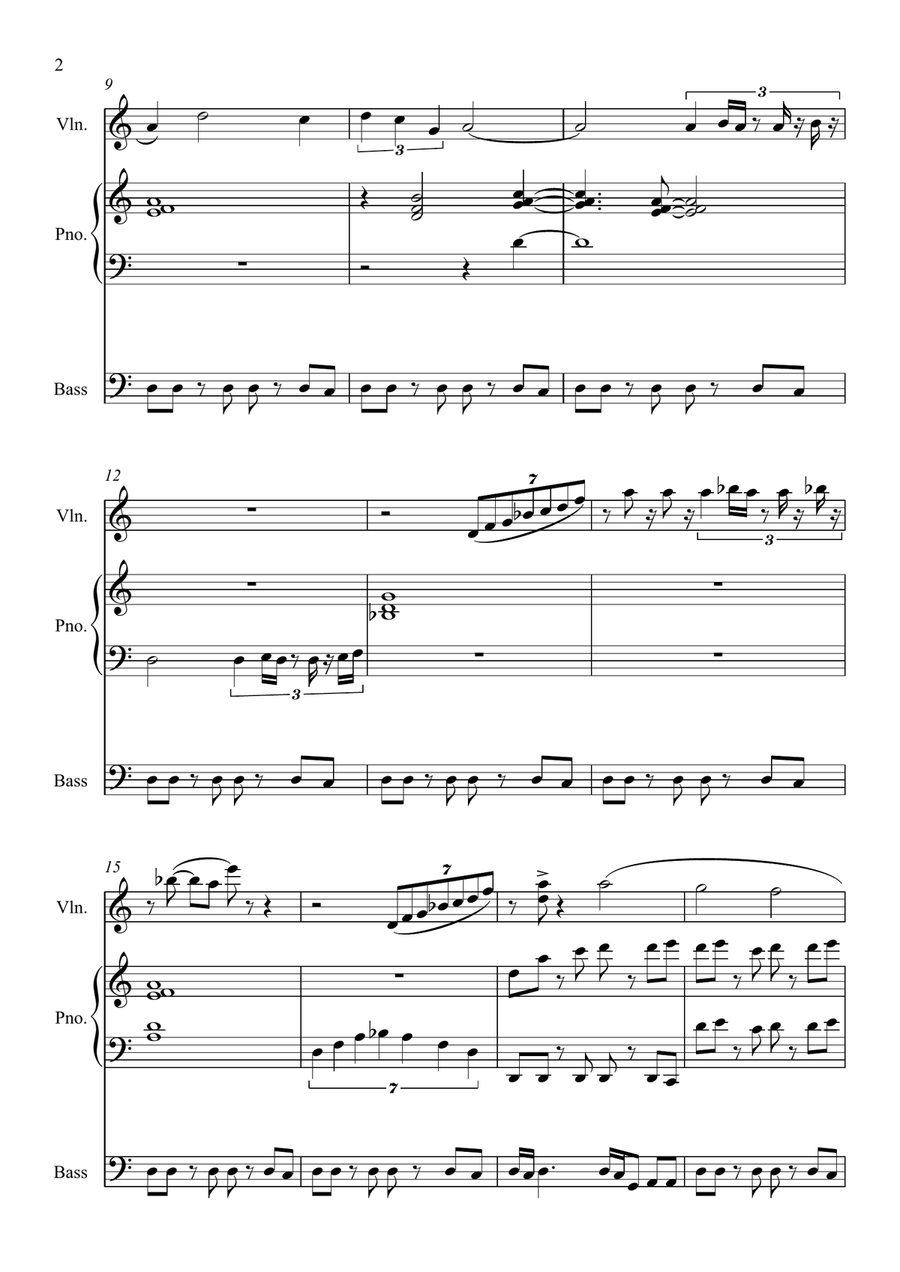 Solitude for Violin, Piano and Bass Violin Solo scores gallery preview page 2