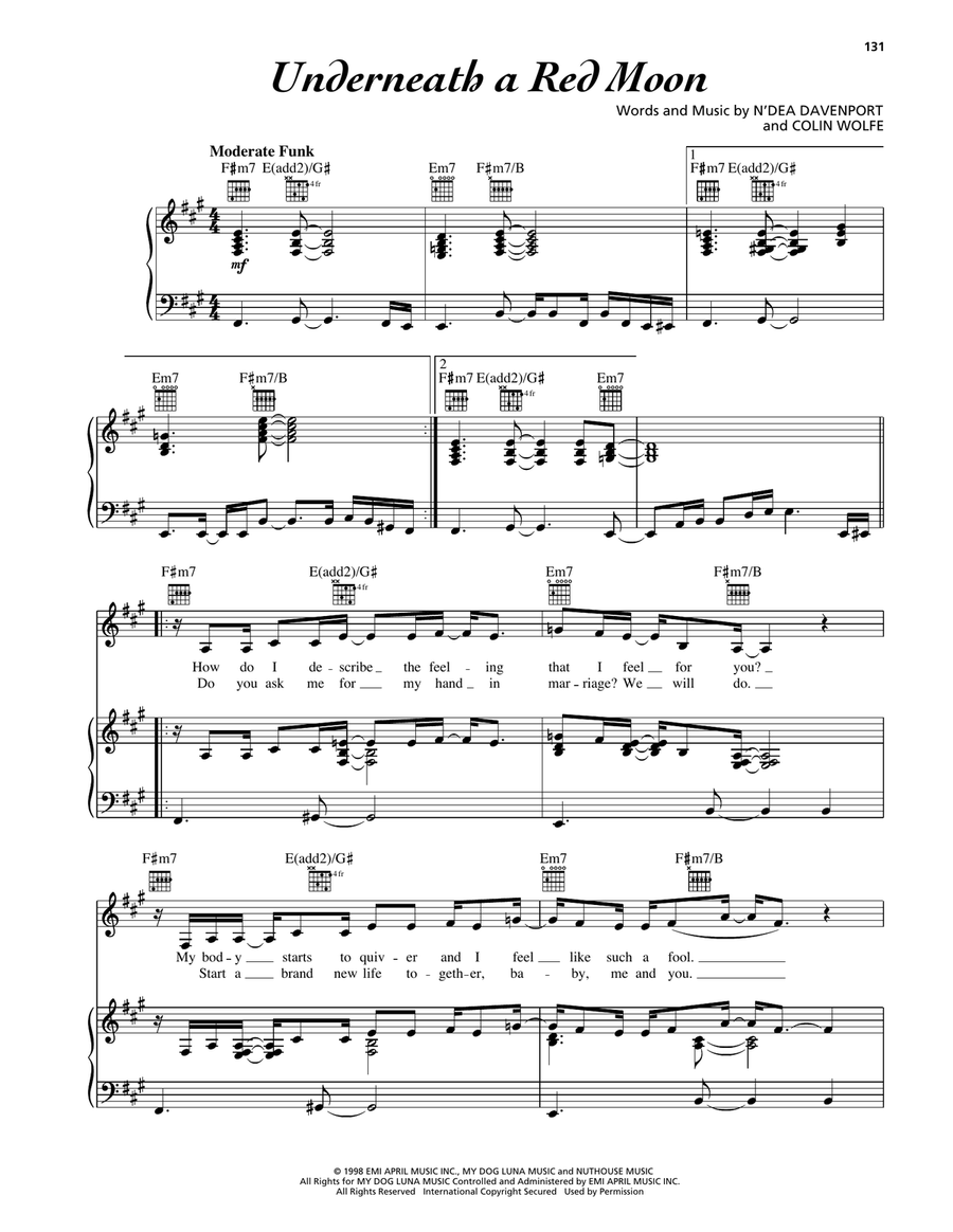 Underneath A Red Moon Underneath A Red Moon Piano, Vocal, Guitar scores gallery preview page 1