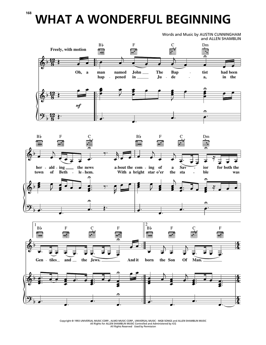 What A Wonderful Beginning Piano, Vocal, Guitar scores gallery preview page 1