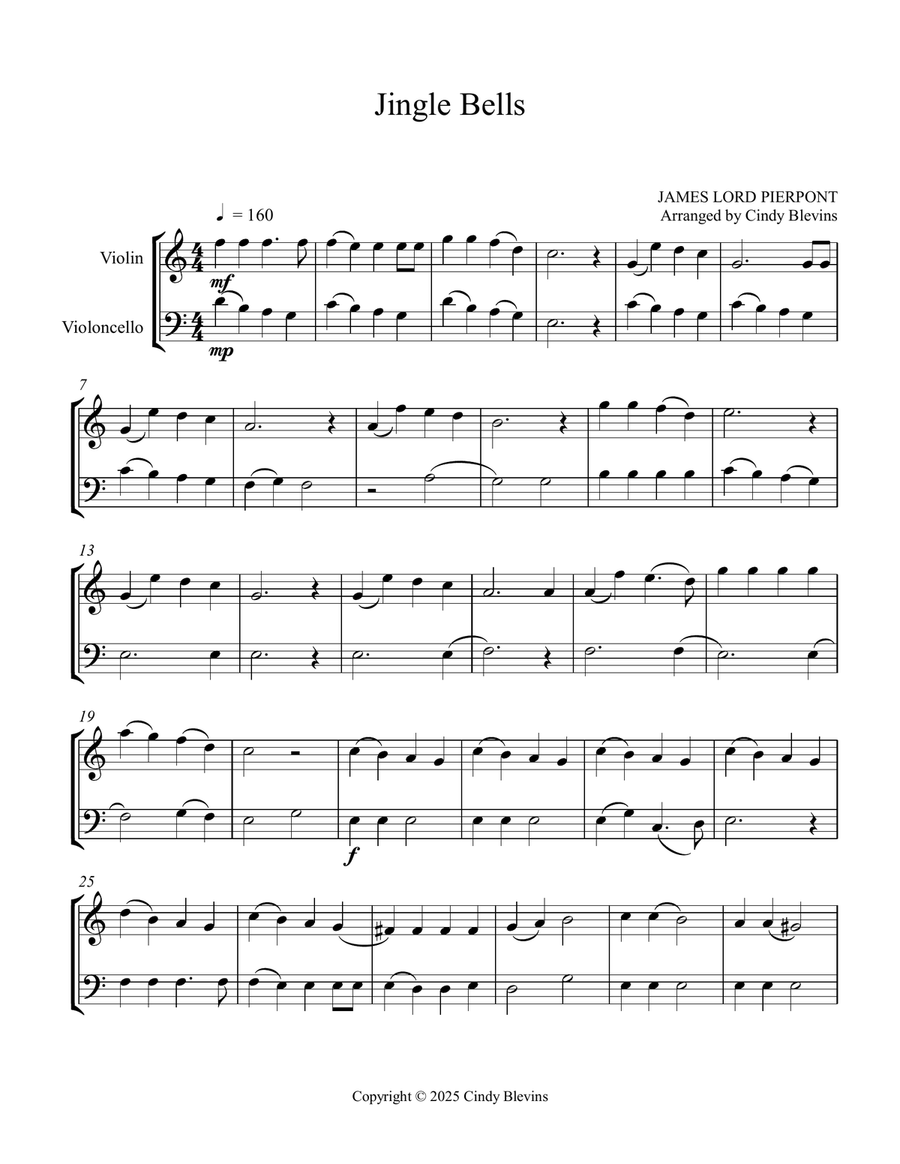 Jingle Bells, for Violin and Cello String Duet scores gallery preview page 5