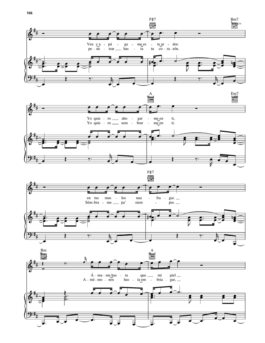 Amame Hasta Que Me Muera Amame Hasta Que Me Muera Piano, Vocal, Guitar scores gallery preview page 2