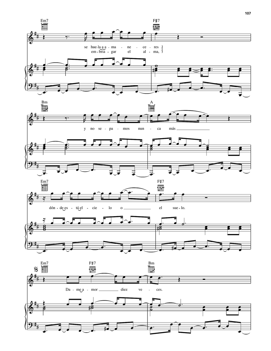 Amame Hasta Que Me Muera Amame Hasta Que Me Muera Piano, Vocal, Guitar scores gallery preview page 3