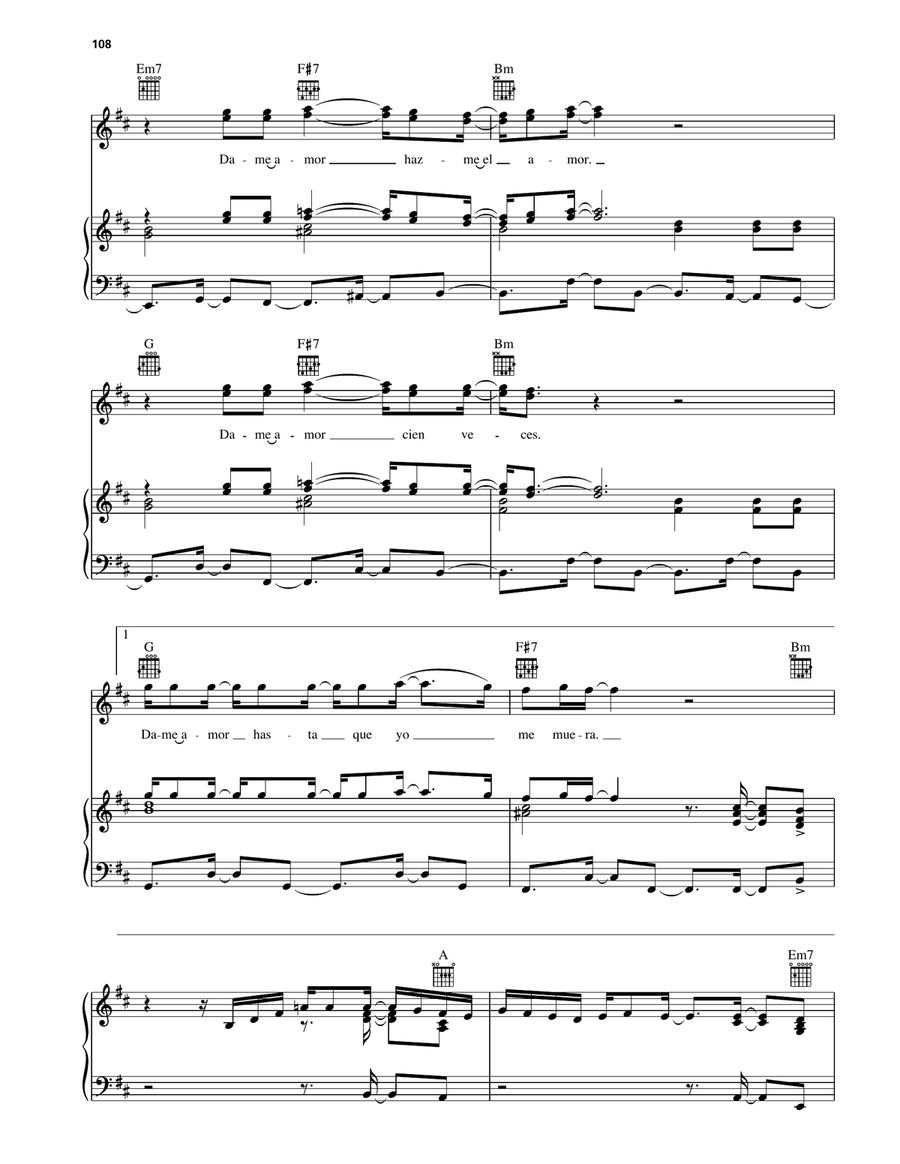 Amame Hasta Que Me Muera Amame Hasta Que Me Muera Piano, Vocal, Guitar scores gallery preview page 4