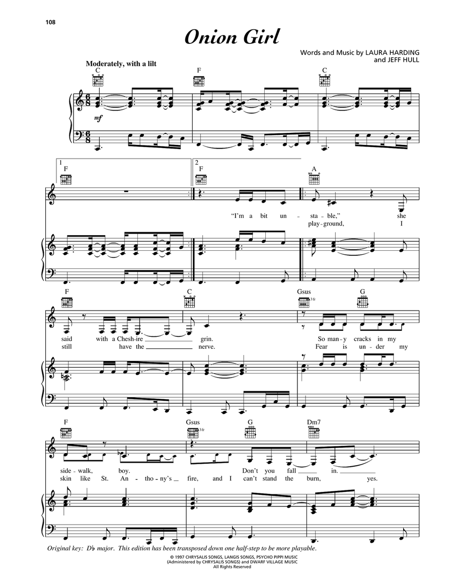 Onion Girl Onion Girl Piano, Vocal, Guitar scores gallery preview page 1