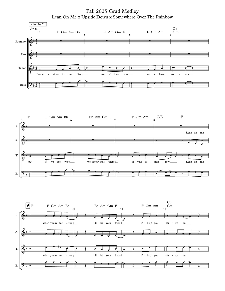Lean On Me x Upside Down x Somewhere Over The Rainbow 4-Part scores gallery preview page 1
