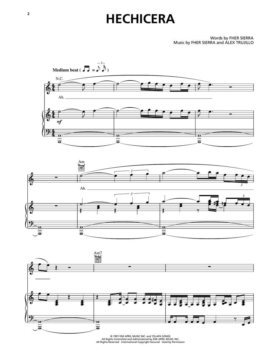 Hechicera Hechicera Piano, Vocal, Guitar scores gallery preview page 1