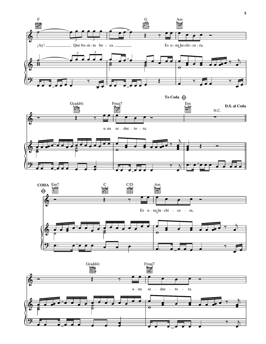Hechicera Hechicera Piano, Vocal, Guitar scores gallery preview page 4