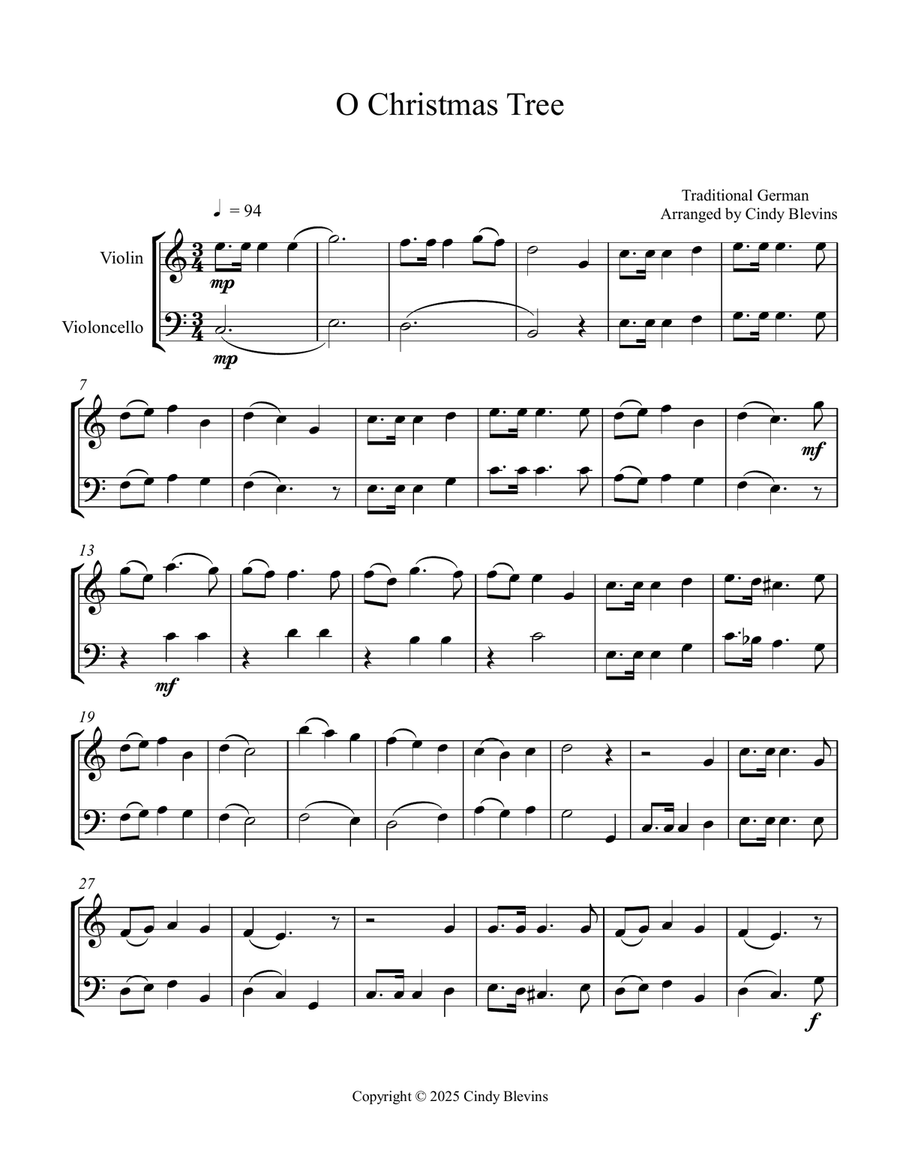 O Christmas Tree, for Violin and Cello String Duet scores gallery preview page 3