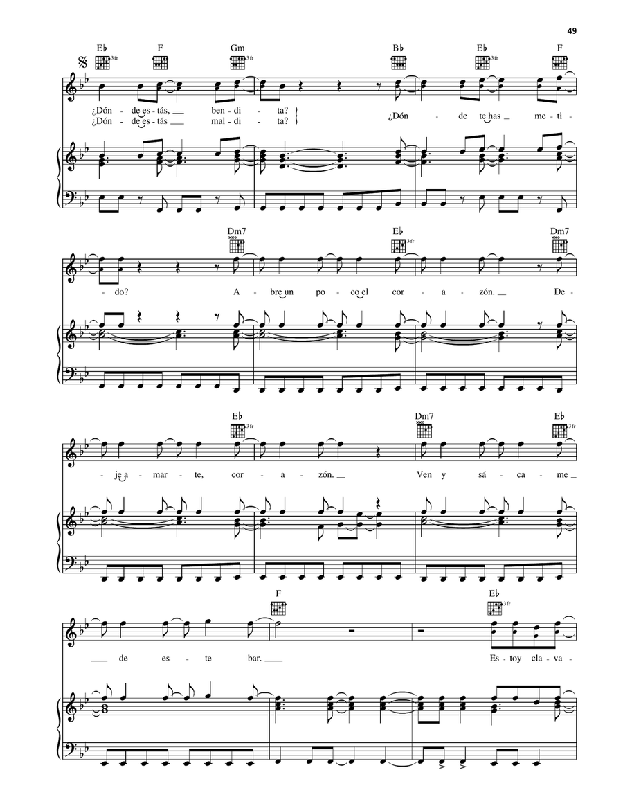Clavado En Un Bar Clavado En Un Bar Piano, Vocal, Guitar scores gallery preview page 3