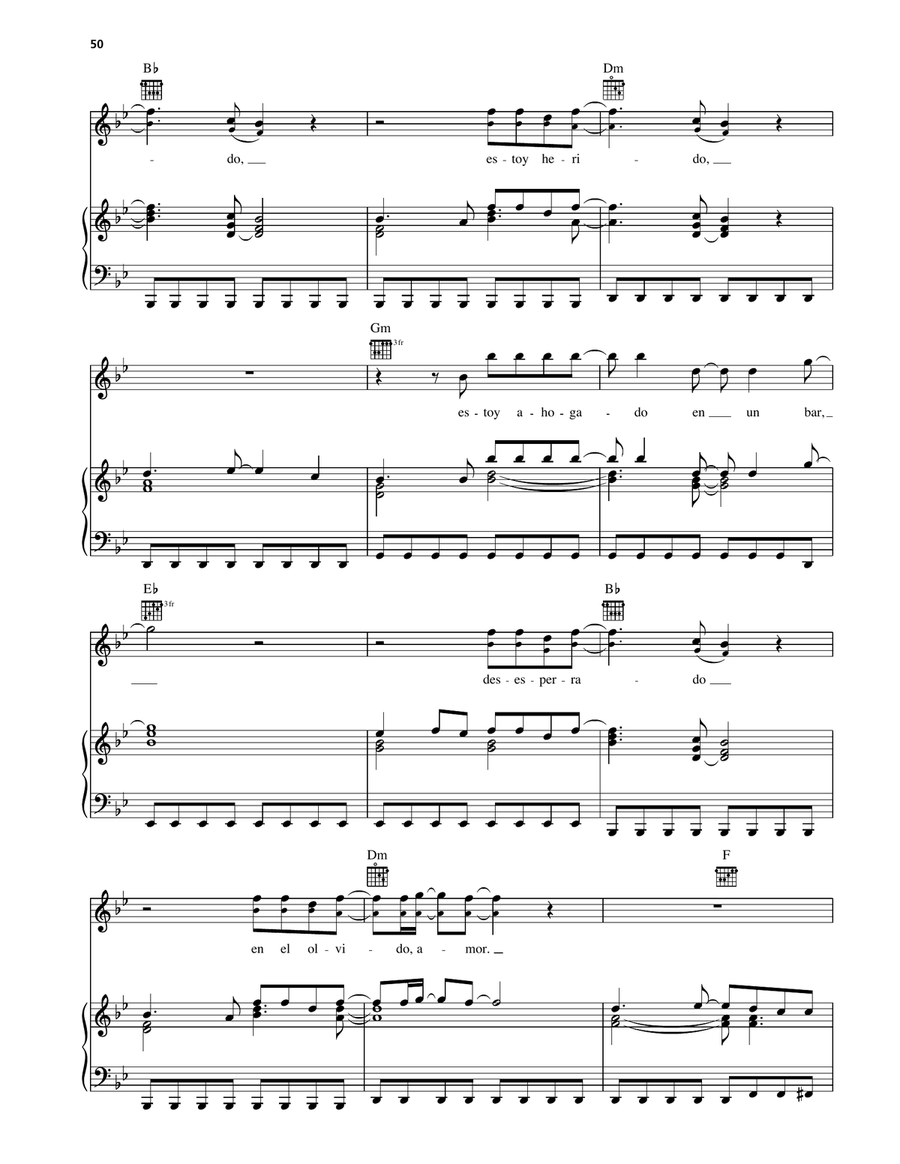 Clavado En Un Bar Clavado En Un Bar Piano, Vocal, Guitar scores gallery preview page 4