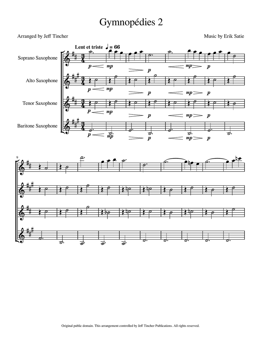 Gymnopedies 2 Gymnopedies 2 Saxophone Quartet scores gallery preview page 2