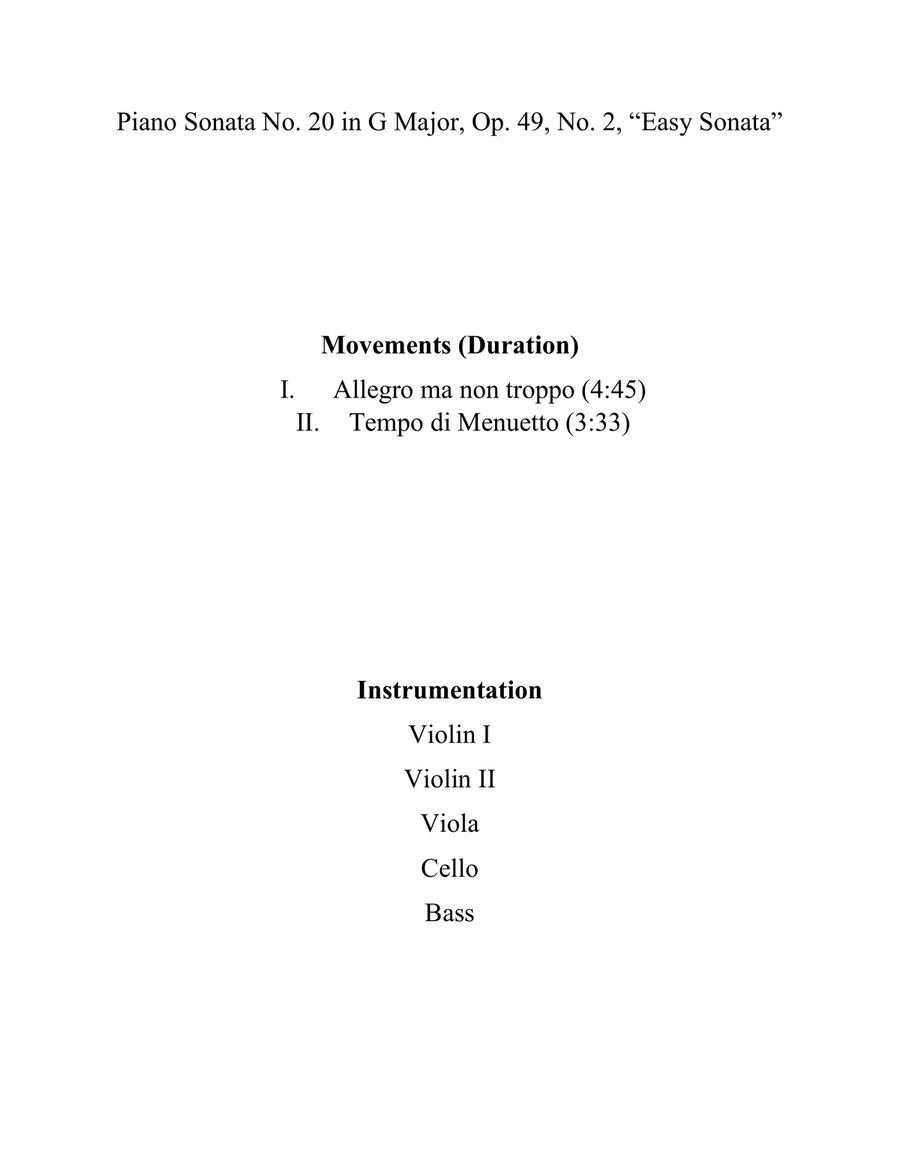 Piano Sonata No. 20 in G Major, Op. 49, No. 2, 