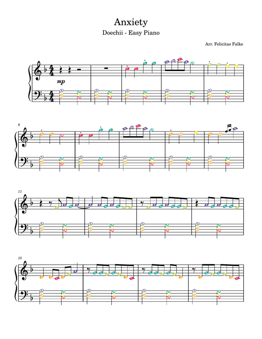 Anxiety Easy Piano scores gallery preview page 1