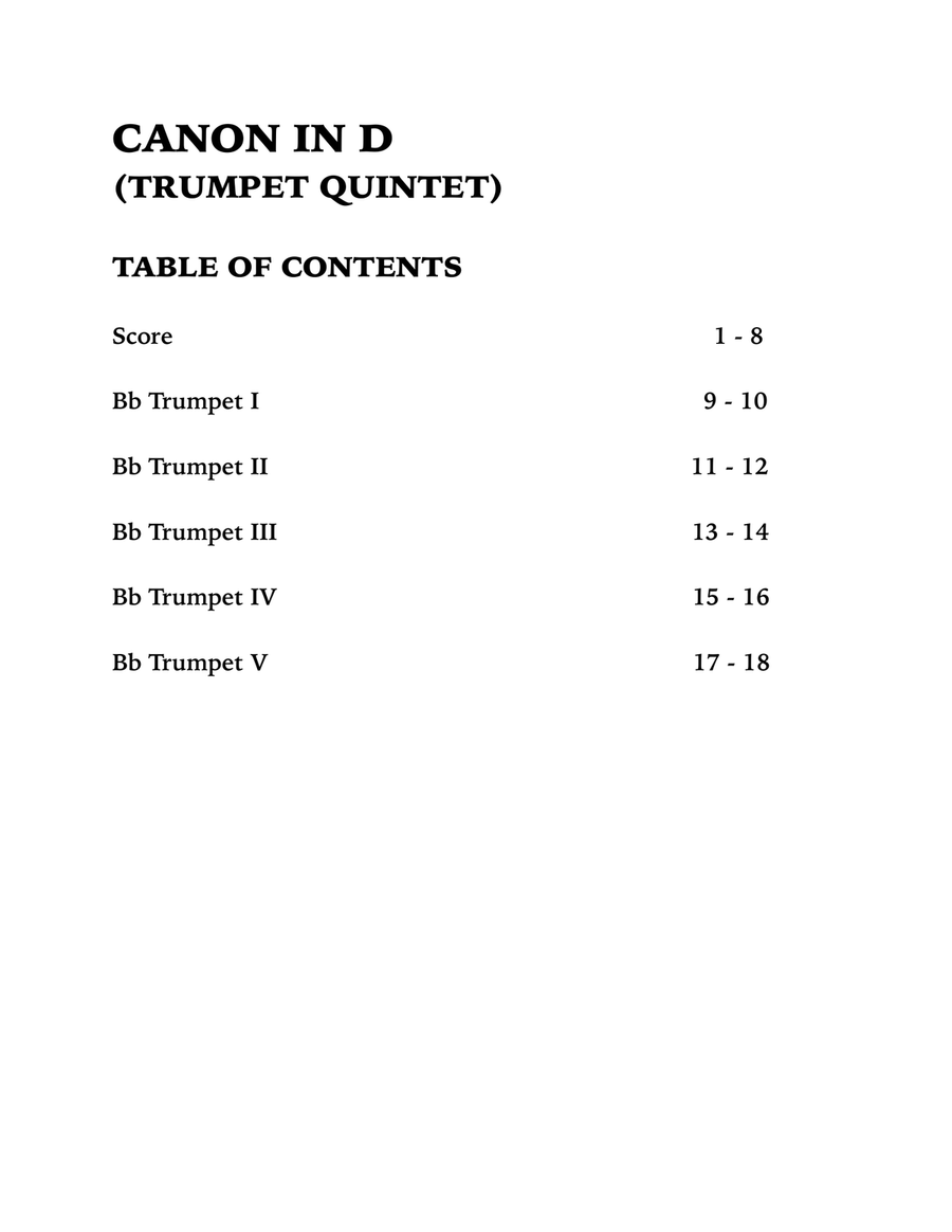 Canon in D (in C Major): Trumpet Quintet Brass Quintet scores gallery preview page 4