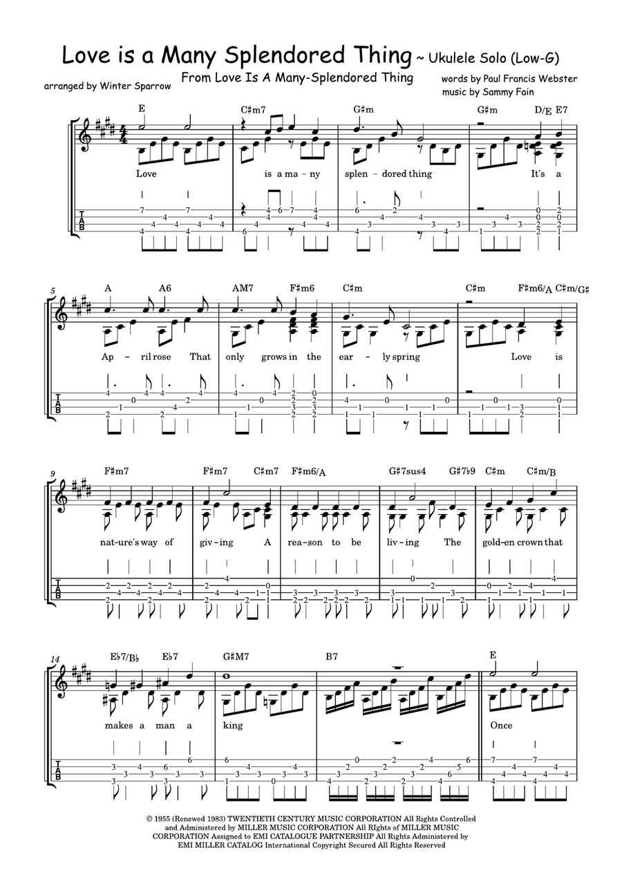 Love Is A Many-Splendored Thing Ukulele scores gallery preview page 1