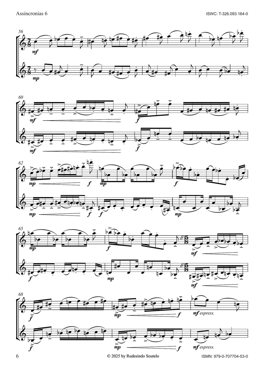 Assincronias 6 / Asynchronies 6 String Duet scores gallery preview page 6