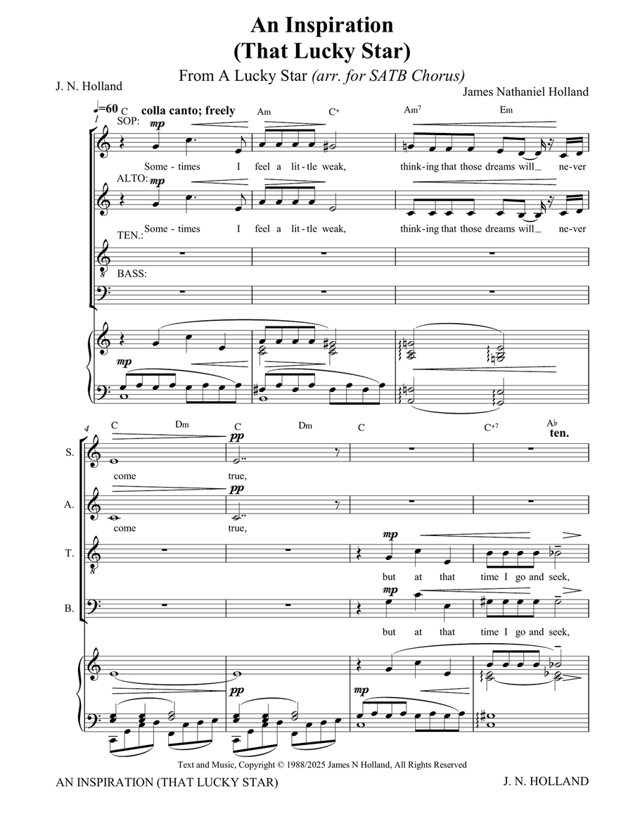 An Inspiration (That Lucky Star) for SATB Chorus 4-Part scores gallery preview page 5
