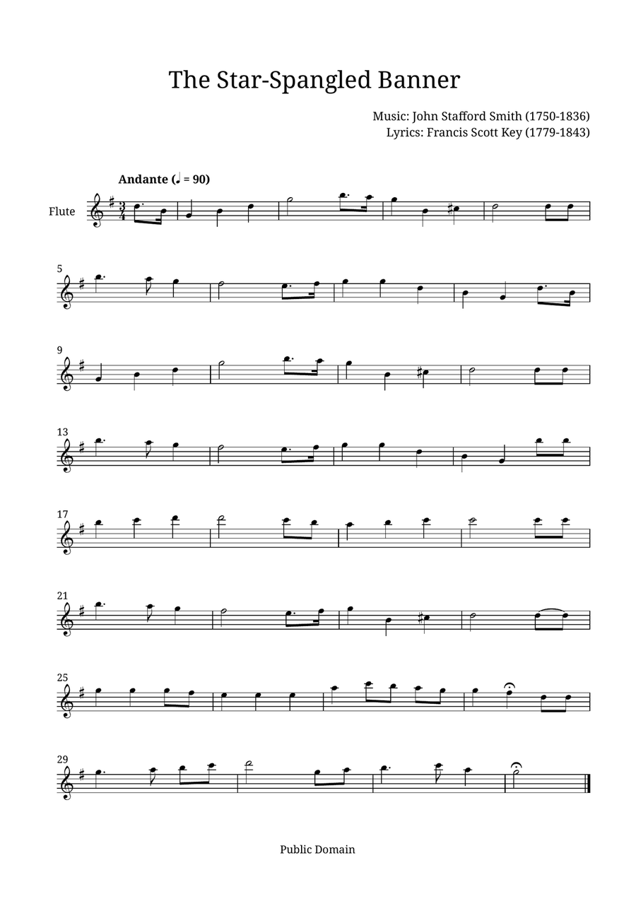 The Star-Spangled Banner Flute Solo scores gallery preview page 1