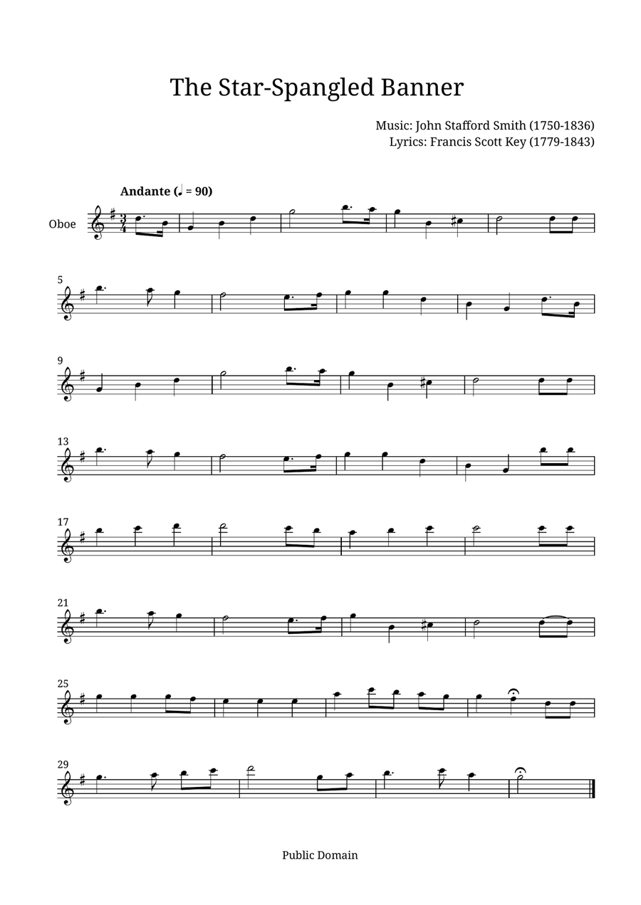The Star-Spangled Banner Oboe Solo scores gallery preview page 1