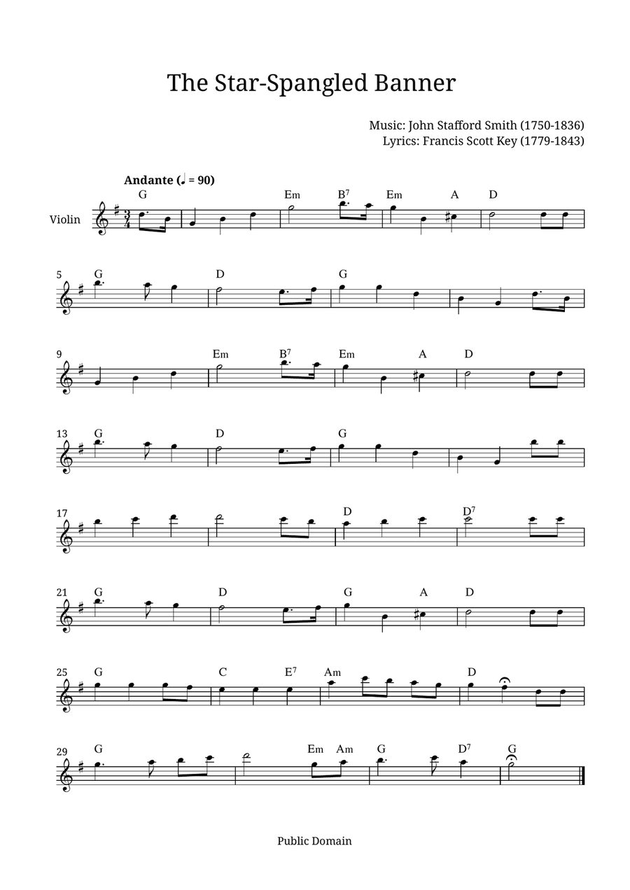 The Star-Spangled Banner Violin Solo scores gallery preview page 1