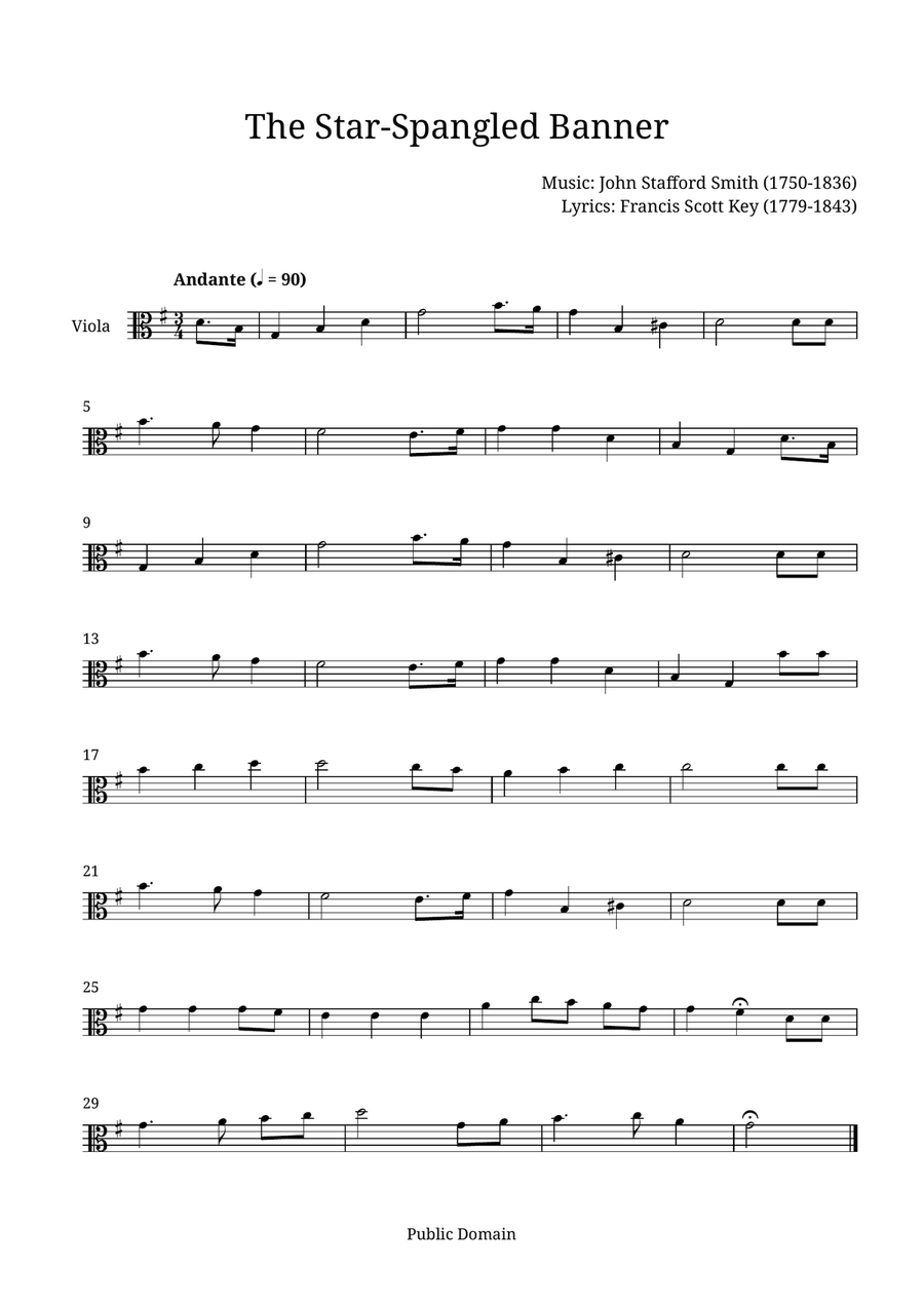 The Star-Spangled Banner Viola Solo scores gallery preview page 1
