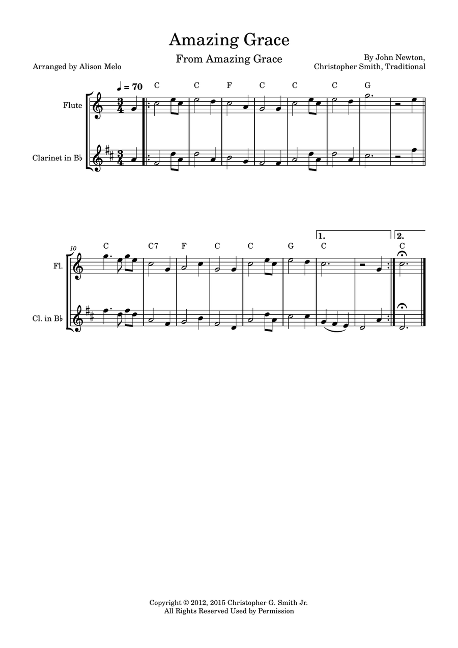 Amazing Grace Amazing Grace Woodwind Duet scores gallery preview page 1