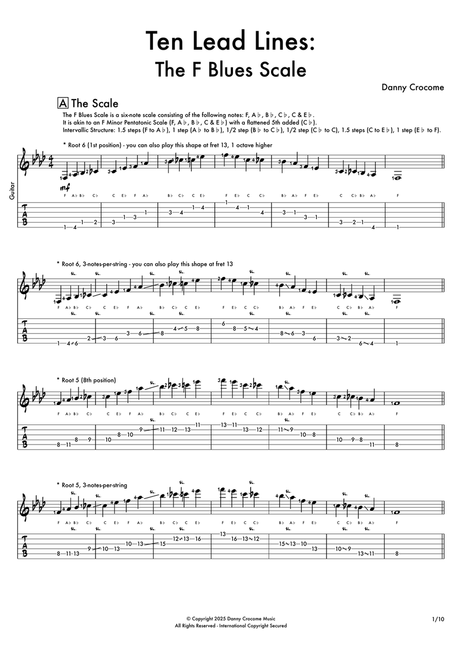 Ten Lead Lines: The F Blues Scale Electric Guitar scores gallery preview page 2