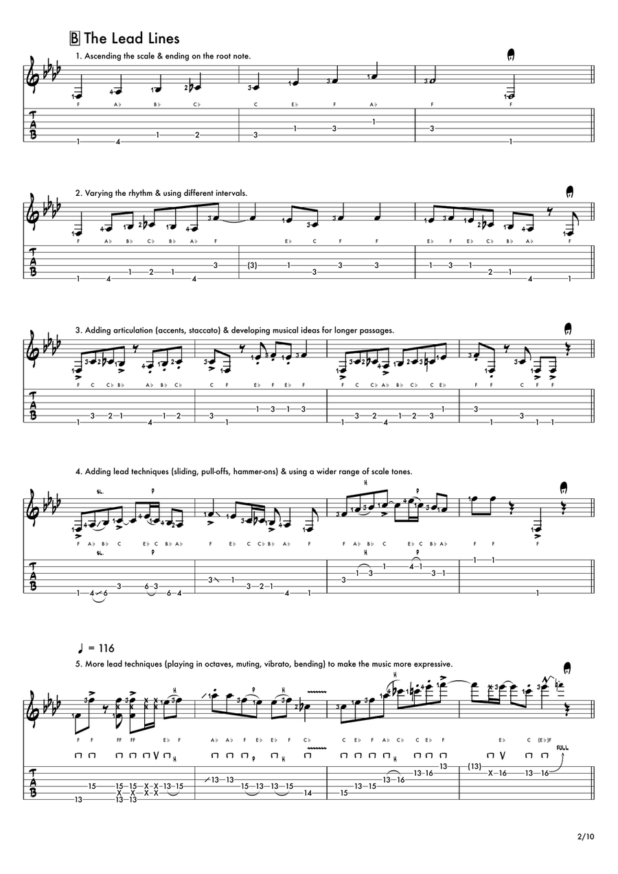 Ten Lead Lines: The F Blues Scale Electric Guitar scores gallery preview page 3