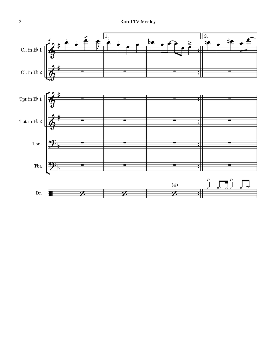 Medley: Andy Griffith Theme with The Waltons Theme and Green Acres Theme Small Ensemble scores gallery preview page 2