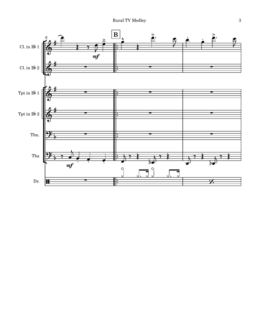 Medley: Andy Griffith Theme with The Waltons Theme and Green Acres Theme Small Ensemble scores gallery preview page 3