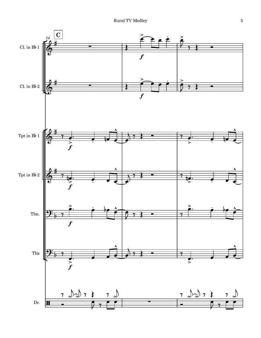 Medley: Andy Griffith Theme with The Waltons Theme and Green Acres Theme Small Ensemble scores gallery preview page 5