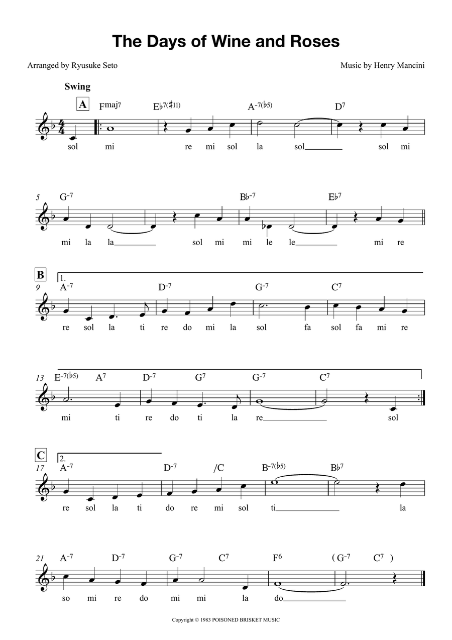 The Days Of Wine And Roses Piano scores gallery preview page 1