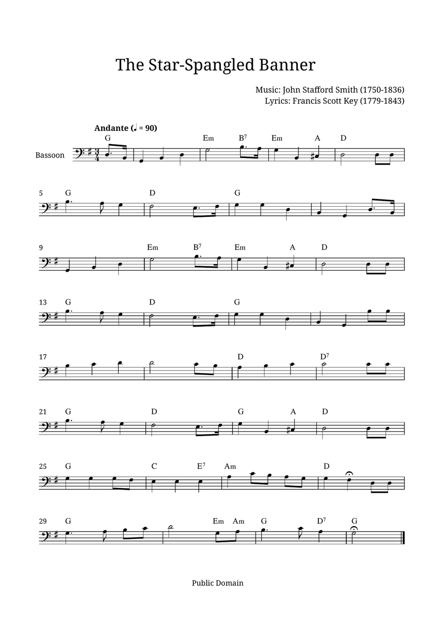 The Star-Spangled Banner Bassoon Solo scores gallery preview page 1