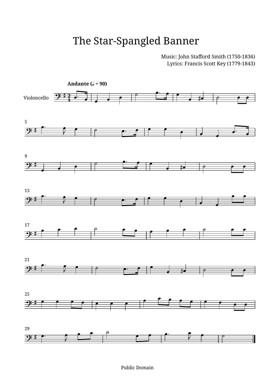 The Star-Spangled Banner Cello Solo scores gallery preview page 1