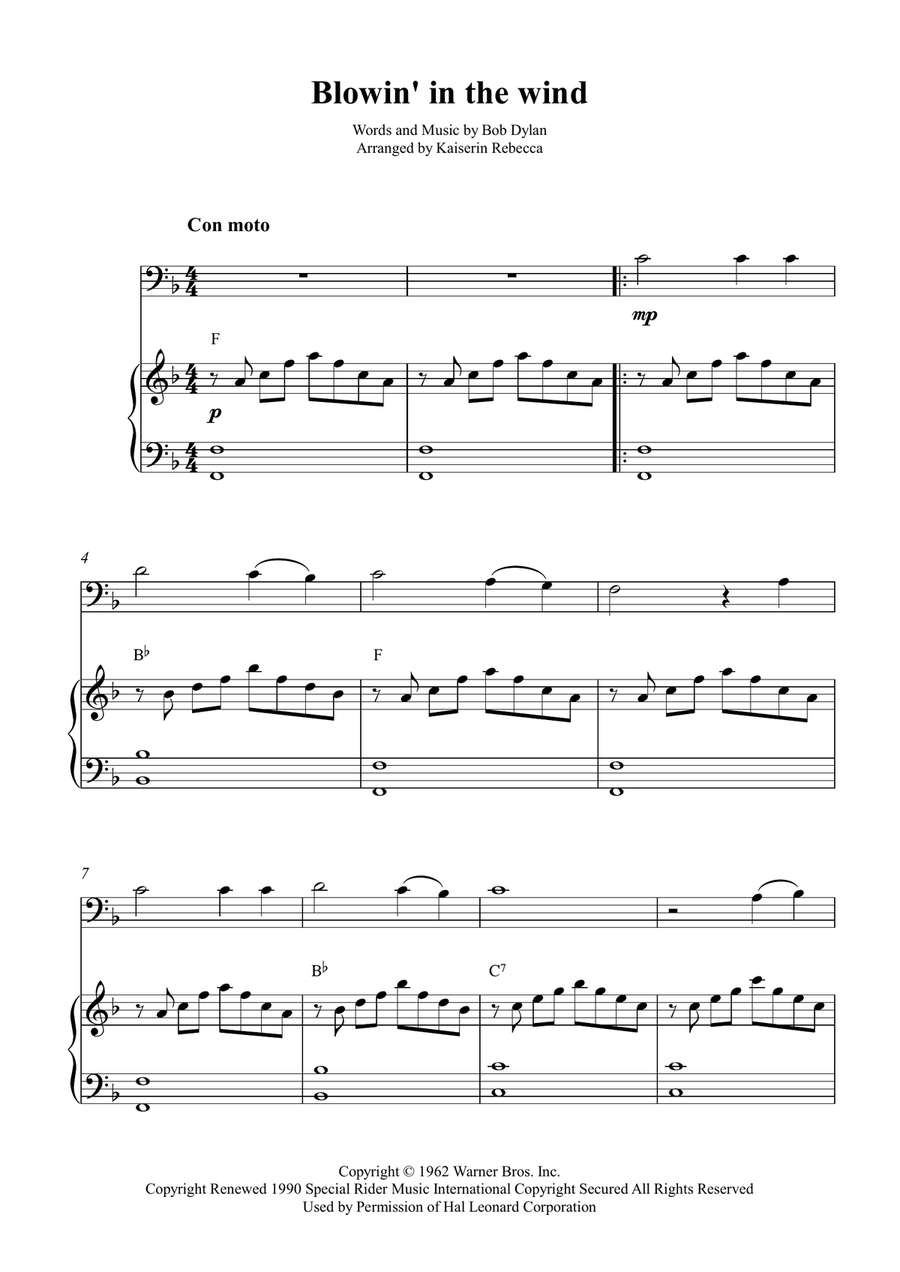 Blowin' In The Wind Blowin' In The Wind Euphonium scores gallery preview page 1