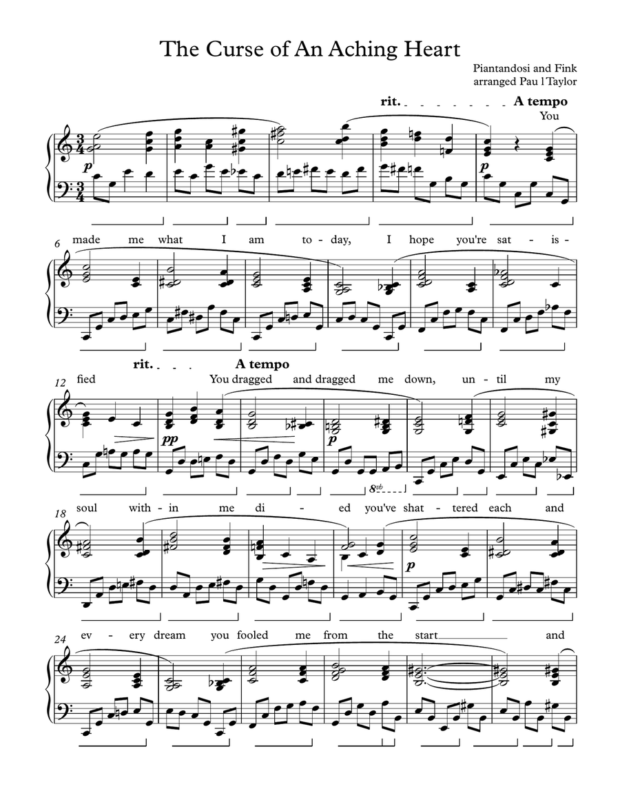 The Curse of An Aching Heart Piano Solo scores gallery preview page 1