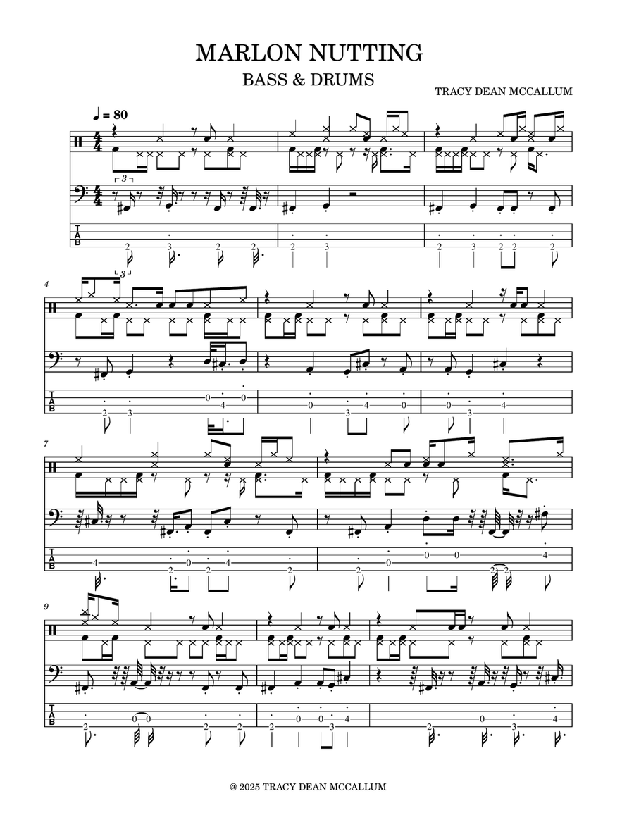 Marlon Nutting Bass Guitar Tablature scores gallery preview page 1